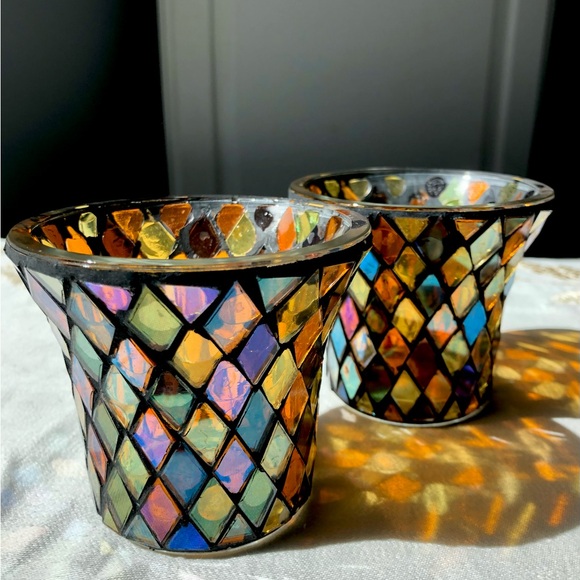 Vintage Other - Vintage Stained Glass Votive Candle Holders